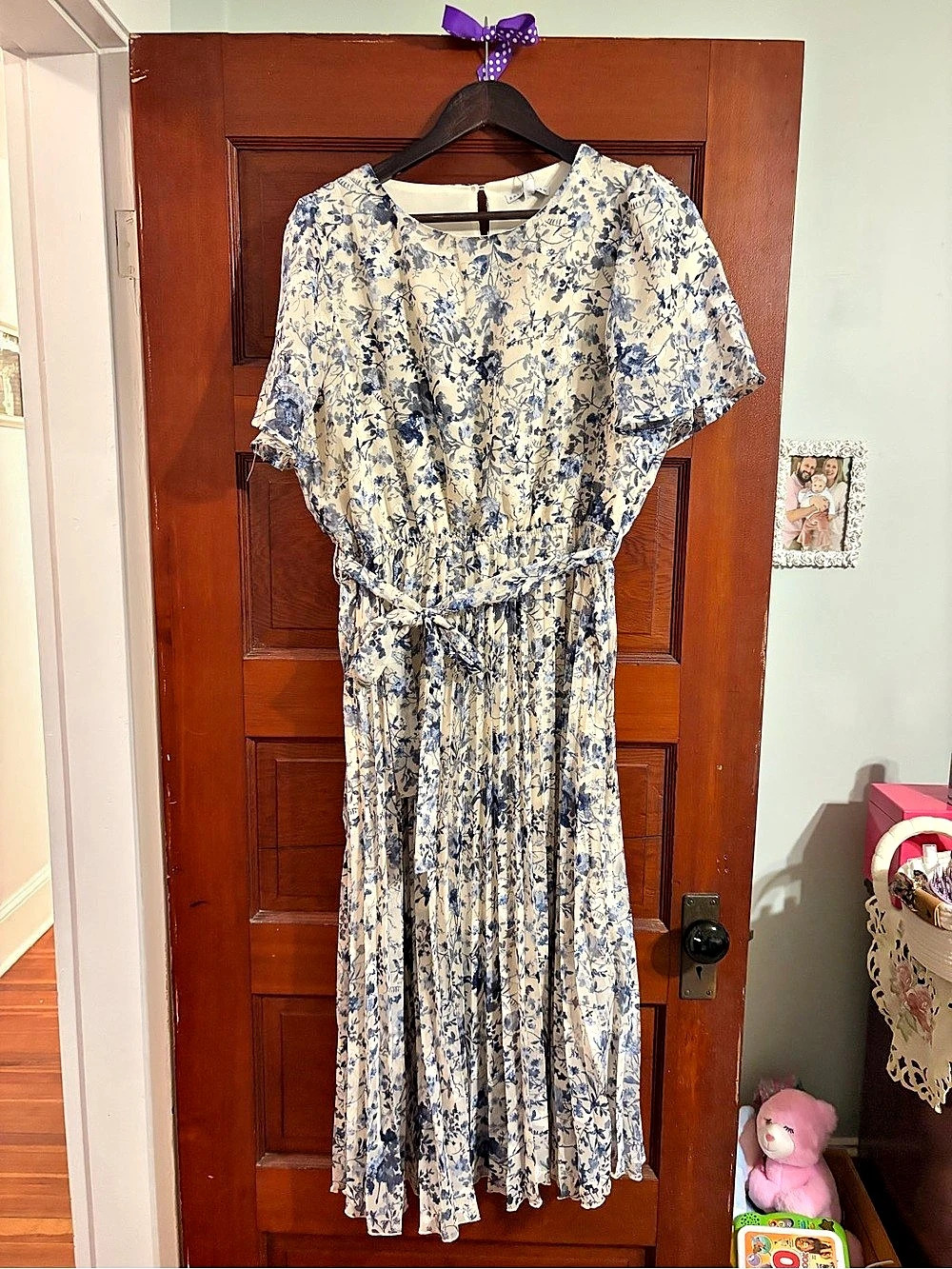 Baltic Born Crete Midi Dress Floral Pleated Blue & Cream XL